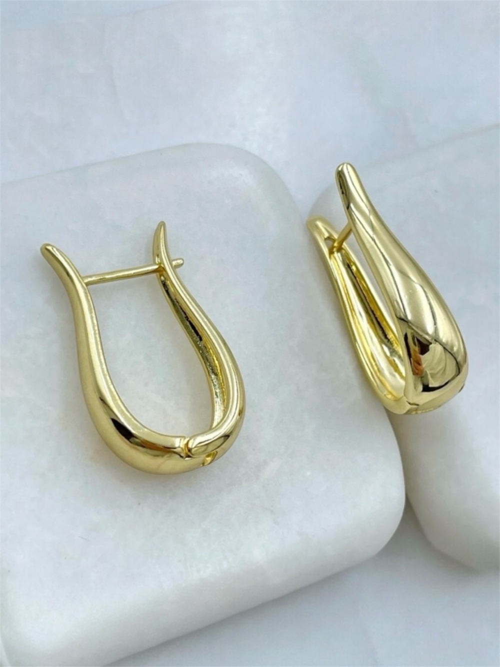14k Gold Plated Teardrop Hoop Earrings Statement Waterproof Jewelry